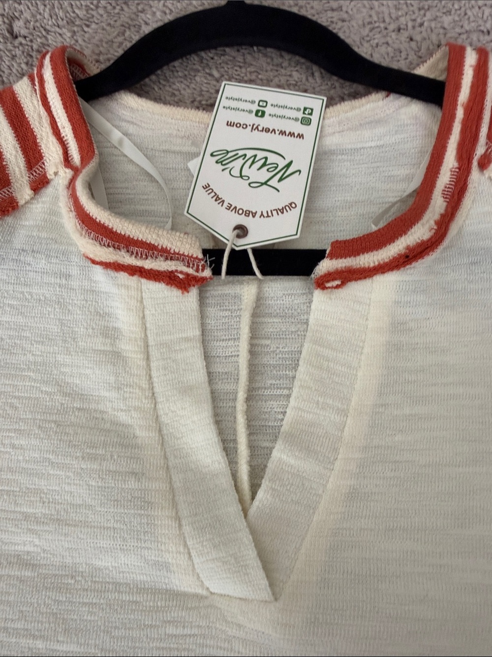 Ariella Cream Knit Raglan Top with Red Striped Sleeves - Picture 16 of 16